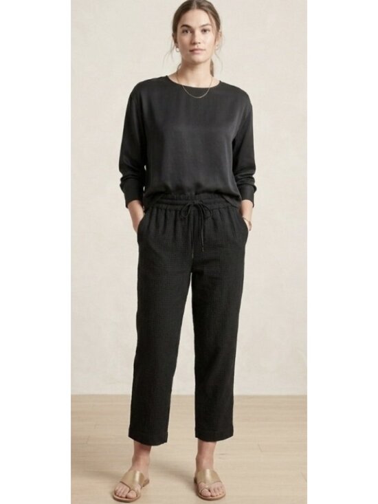 Athleta Pants - ATHLETA Retreat Linen High Rise Ankle Pant Black Large Travel Coastal Summer